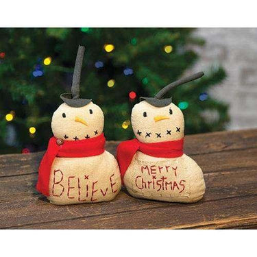 2/Set, Believe and Merry Christmas Fabric Snowmen - The Fox Decor